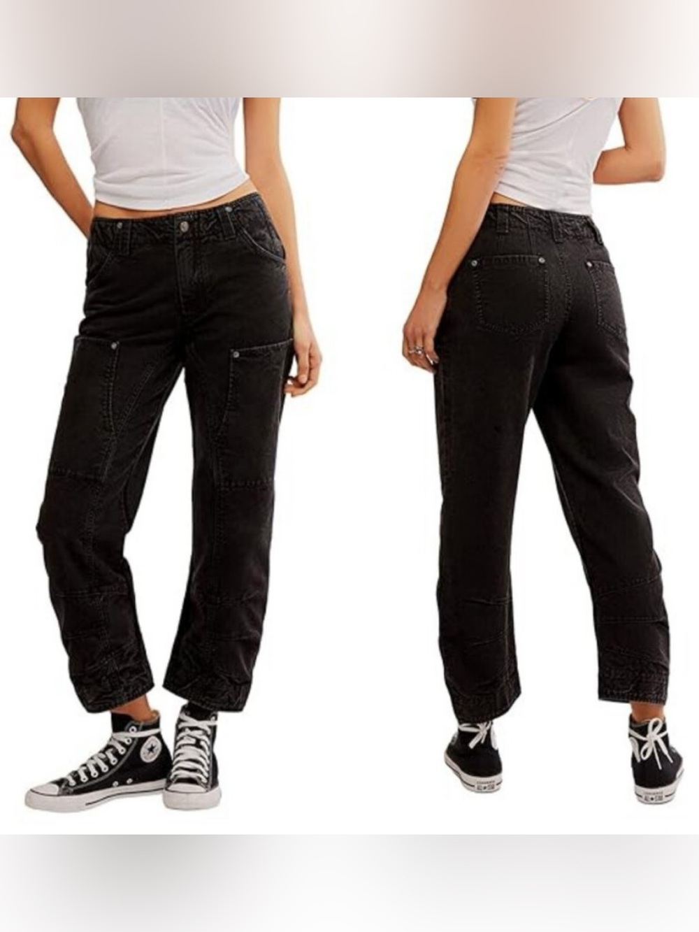 Free People Supersonic Slim Denim Utility Cargo Jeans Black Size 4